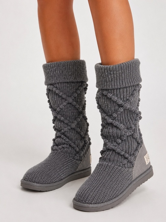 UGG Shoes - UGG Argyle Cable Knit Sock Boots Gray Charcoal Ankle Booties 6
